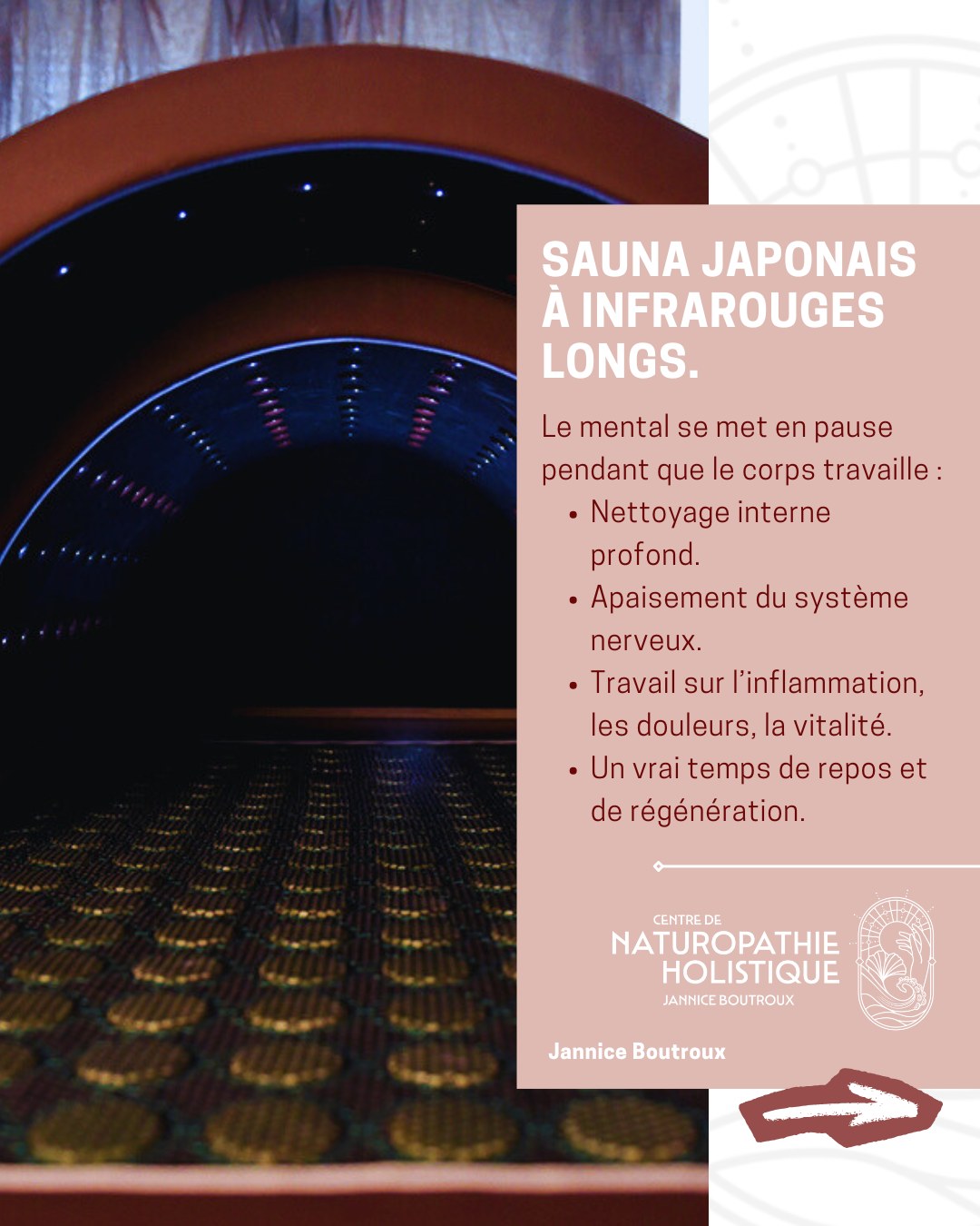 Accueil 5 🔥Chaleur sèche, apaisement, régénération 🔥
Le sauna n'est pas juste un outil "à la mode" #outilpuisantdenettoyageinterne
Le sauna n'est pas un outil miracle #multiplierlesséancespourtravaillerlefficacité
Le sauna n'est pas un sauna traditionnel (pierres chaudes) #plusefficaceplusreposant
Le sauna n'est pas un hammam #chaleursèche
Le sauna japonais à infrarouges longs est un outil qui accompagne votre métabolisme, qui le soutient, qui le libère. Il permet un travail profond, en douceur, et dans le respect de votre physiologie. Cela semble tellement "facile" que l'on pourrait croire qu'il ne se passe rien. Pourtant, pendant que vous prenez 30 minutes de repos, votre corps passe en mode récupération, se régénère +++, se nettoie.
Le sauna est un outil puissant et efficient à intégrer dans son quotidien comme un allié précieux de vitalité.
👉 Rdv au Centre de Naturopathie Holistique pour un accompagnement individualisé à cette technique de santé et de vitalité.
#sauna #saunainfrarouges #saunajaponais #chaleur #régénération #hormèse #homéostasie #sudation #peau #douleurs #sommeil #systèmenerveux #inflammation #douleursarticulaires #vitalité