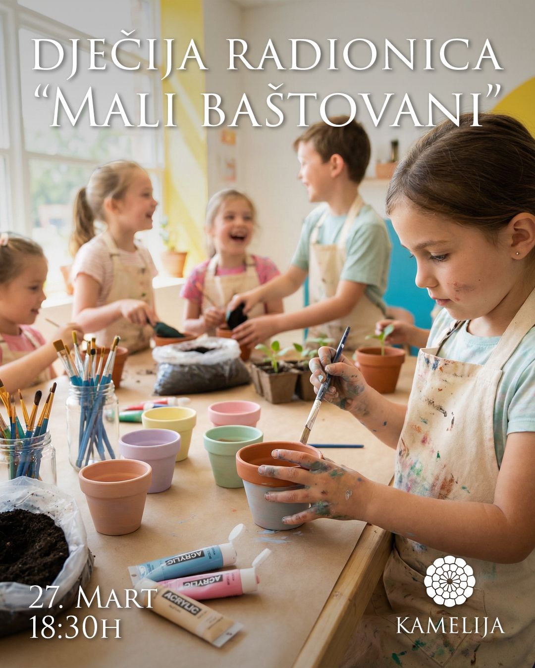 Mali prsti, velika mašta i još veća radost stvaranja! 🌱🎨 U Kameliji vas očekuje posebna dječija radionica „Mali baštovani“, koja će se realizovati u s…