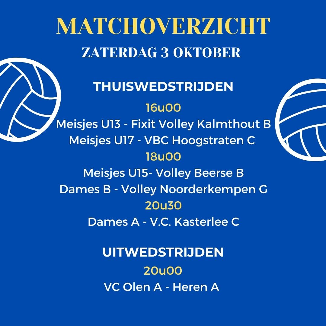 Matchoverzicht zaterdag 3 oktober 🏐 Heel wat thuis…