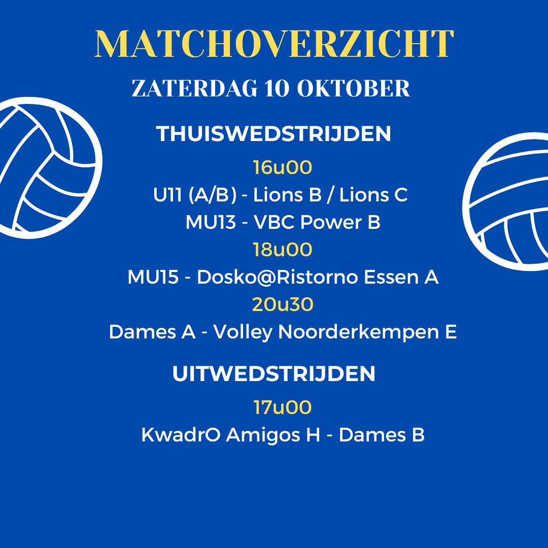 Matchoverzicht zaterdag 10 oktober 🏐 Kom onze ploe…