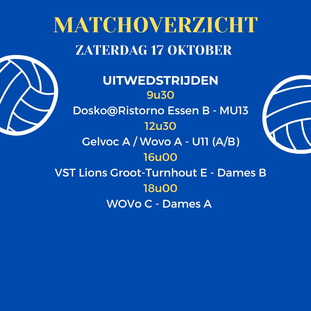 Matchoverzicht zaterdag 17 oktober & zondag 18 okt…