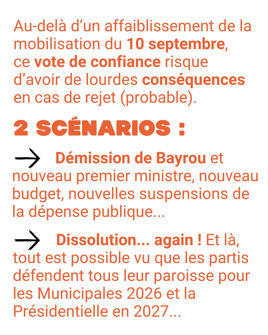 1- Bayrou va-t-on ? Difficile de passer à côté de l’annonce du Premier ministre le plus impopulaire du Macronisme ! Face à la défiance générale et aux appels épars mais grandissants à bloquer le pays le 10 Septembre, Bayrou tente un coup. Un vote de confiance qui va mal finir, entre remaniement et dissolution programmée.
2. Municipales, on en sait plus - Les dates sont fixées pour les élections locales. Un rendez-vous important mais boudé par une grande partie des français en 2020. C’est pourtant le premier contrepoids aux politiques nationales, l’occasion de retrouver du pouvoir d’agir “par le bas”. Quelques nouvelles règles pour ce moment électoral listées par @brutofficiel .
3. Rentrée des classes - Et on aimerait que ça joue collectif à l’école ! Qui dit rentrée dit programme scolaire et, là aussi, on a le droit à quelques mises à jour, lit-on dans @ouestfrance : l’IA s’invite en classe, le Pass Culture tient le coup et l’éducation affective qui déplaisait autant aux conservateurs/droites dures sera bien enseignée !
4. Pour aller plus loin : les recos de la rédac ! L’actualité c’est aussi des rendez-vous. Avec @lea.chamboncel et @democratieouverte sur la place citoyenne des jeunes, @mediacitesinvestigation et l’importance du journalisme ou pour repenser l’organisation du travail avec @leslicoornes à l’Onde de Coop. Sans oublier de préparer un avenir meilleur avec @socialter .
Infographie @elliot_clarke_01