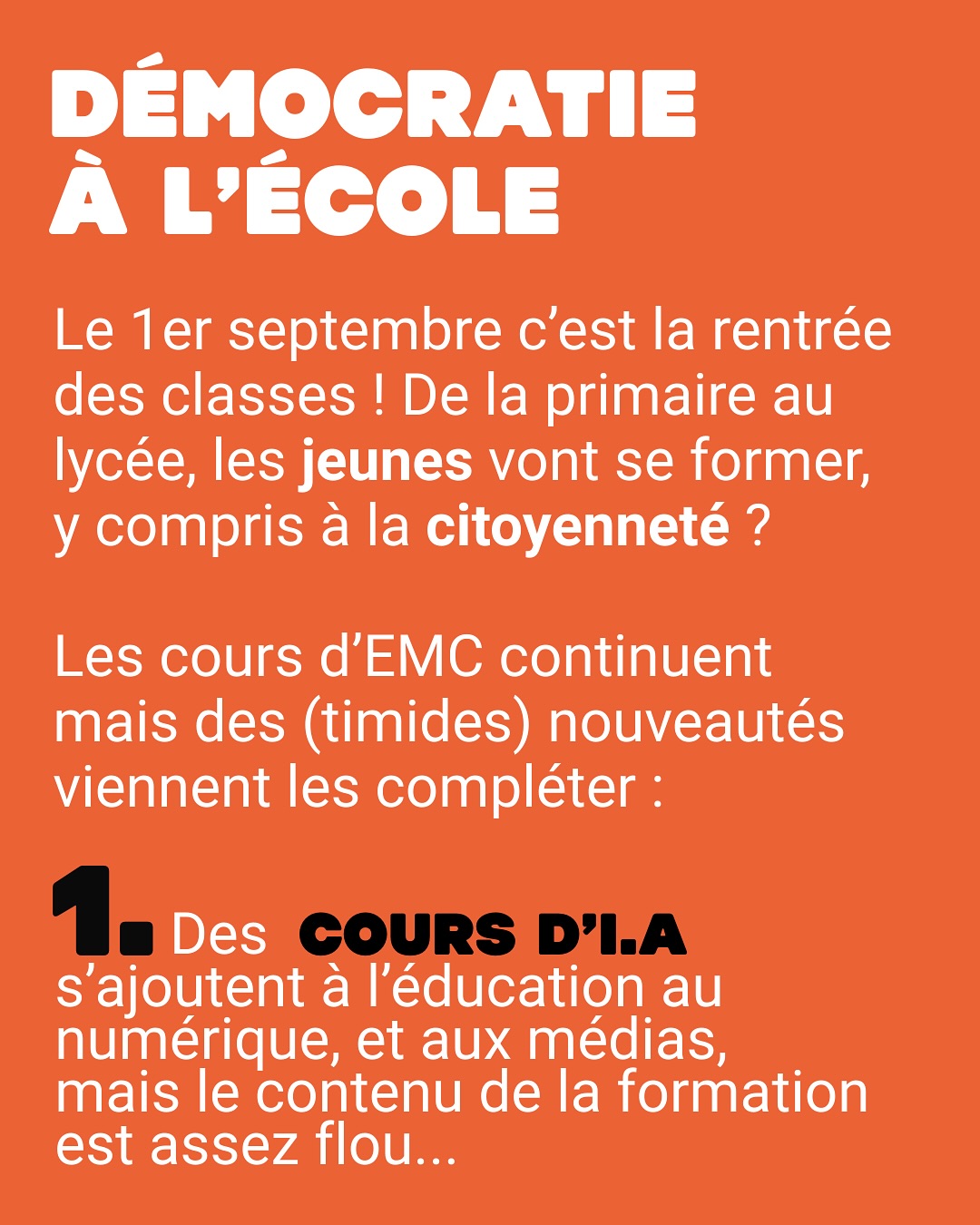 1- Bayrou va-t-on ? Difficile de passer à côté de l’annonce du Premier ministre le plus impopulaire du Macronisme ! Face à la défiance générale et aux appels épars mais grandissants à bloquer le pays le 10 Septembre, Bayrou tente un coup. Un vote de confiance qui va mal finir, entre remaniement et dissolution programmée.
2. Municipales, on en sait plus - Les dates sont fixées pour les élections locales. Un rendez-vous important mais boudé par une grande partie des français en 2020. C’est pourtant le premier contrepoids aux politiques nationales, l’occasion de retrouver du pouvoir d’agir “par le bas”. Quelques nouvelles règles pour ce moment électoral listées par @brutofficiel .
3. Rentrée des classes - Et on aimerait que ça joue collectif à l’école ! Qui dit rentrée dit programme scolaire et, là aussi, on a le droit à quelques mises à jour, lit-on dans @ouestfrance : l’IA s’invite en classe, le Pass Culture tient le coup et l’éducation affective qui déplaisait autant aux conservateurs/droites dures sera bien enseignée !
4. Pour aller plus loin : les recos de la rédac ! L’actualité c’est aussi des rendez-vous. Avec @lea.chamboncel et @democratieouverte sur la place citoyenne des jeunes, @mediacitesinvestigation et l’importance du journalisme ou pour repenser l’organisation du travail avec @leslicoornes à l’Onde de Coop. Sans oublier de préparer un avenir meilleur avec @socialter .
Infographie @elliot_clarke_01