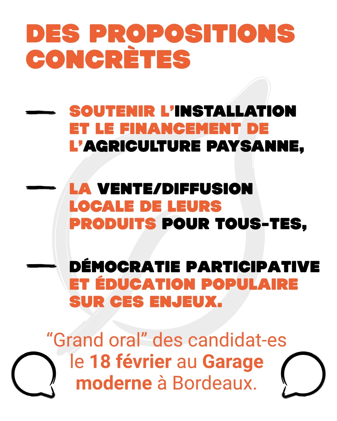 1- Si l’inflation a baissé cette année, le pouvoir d’achat, lui, stagne. Et un des premiers postes de dépenses impacté c’est ce qu’on met dans nos assiettes… et celles et ceux qui produisent. Tout un tas d’acteur-ices de la société civile se mobilise donc à Bordeaux en ce mois de février. @rue89_bordeaux donne tribune à un collectif très large, de l’agriculteur au consommateur, de la fourche à la fourchette. Leur objectif ? Une alimentation saine et durable pour toutes et tous.
2- Marine le Pen est à nouveau susceptible d’être condamnée à 5 ans de prison dont 1 ferme et 5 ans d’inéligibilité. C’est la peine requise par le Parquet. Et ses camarades du Rassemblement national ne sont pas tout rose non plus. @liberationfr dresse le portrait glaçant de quelques candidats aux Municipales. A chaque élection, le Rassemblement
national attire, et surtout accepte, une floppée de racistes, islamophobes, xénophobes. Des démissions commencent à tomber, à l’image du candidat de Carpentras, Christian Richaud. Les révélations, elles, restent et empestent.
3- A quelques semaines du premier tour, la sécurité est une des thématiques les plus prégnantes, poussée, entre autres, par le Rassemblement national et les chaînes d’infos en continu. Le gouvernement, lui, en profite pour tenter une énième réforme sur ce volet, et passe par la porte “police municipale”. Ces agents de proximité, traditionnellement plutôt chargés de la circulation et du dialogue que du maintien de l’ordre pourrait évoluer. 28 000 agents (+45%) en 10 ans rappelle @mediapart qui détaille également les points d’alerte à cette réforme qui rappelle la loi Sécurité globale.
4- Ne perdons pas espoir nous dit Manon Loisel dans Démocraties. Dans leur dernier dossier sur les Municipales, l’autrice et consultante en stratégie territoriale fait le constat des obstacles démocratiques rencontrés ces dernières années comme le potentiel démocratique incroyable des conseils municipaux à venir. Si elle prône plus de débat et une meilleure répartition des tâches en mairie (élus comme agents).