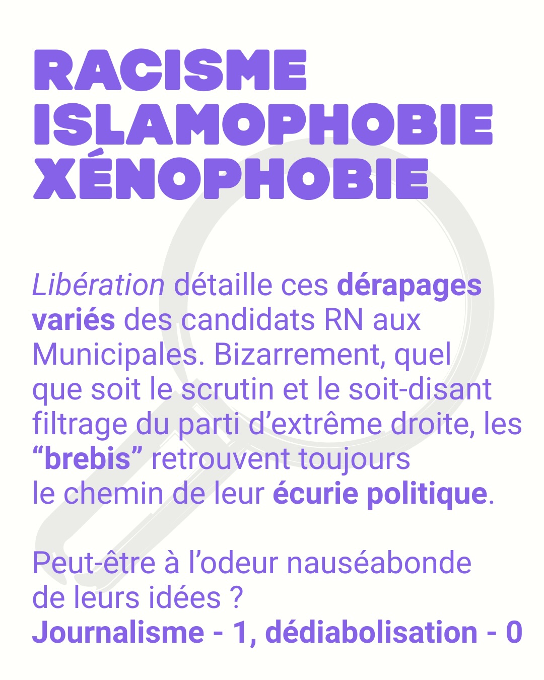 1- Si l’inflation a baissé cette année, le pouvoir d’achat, lui, stagne. Et un des premiers postes de dépenses impacté c’est ce qu’on met dans nos assiettes… et celles et ceux qui produisent. Tout un tas d’acteur-ices de la société civile se mobilise donc à Bordeaux en ce mois de février. @rue89_bordeaux donne tribune à un collectif très large, de l’agriculteur au consommateur, de la fourche à la fourchette. Leur objectif ? Une alimentation saine et durable pour toutes et tous.
2- Marine le Pen est à nouveau susceptible d’être condamnée à 5 ans de prison dont 1 ferme et 5 ans d’inéligibilité. C’est la peine requise par le Parquet. Et ses camarades du Rassemblement national ne sont pas tout rose non plus. @liberationfr dresse le portrait glaçant de quelques candidats aux Municipales. A chaque élection, le Rassemblement
national attire, et surtout accepte, une floppée de racistes, islamophobes, xénophobes. Des démissions commencent à tomber, à l’image du candidat de Carpentras, Christian Richaud. Les révélations, elles, restent et empestent.
3- A quelques semaines du premier tour, la sécurité est une des thématiques les plus prégnantes, poussée, entre autres, par le Rassemblement national et les chaînes d’infos en continu. Le gouvernement, lui, en profite pour tenter une énième réforme sur ce volet, et passe par la porte “police municipale”. Ces agents de proximité, traditionnellement plutôt chargés de la circulation et du dialogue que du maintien de l’ordre pourrait évoluer. 28 000 agents (+45%) en 10 ans rappelle @mediapart qui détaille également les points d’alerte à cette réforme qui rappelle la loi Sécurité globale.
4- Ne perdons pas espoir nous dit Manon Loisel dans Démocraties. Dans leur dernier dossier sur les Municipales, l’autrice et consultante en stratégie territoriale fait le constat des obstacles démocratiques rencontrés ces dernières années comme le potentiel démocratique incroyable des conseils municipaux à venir. Si elle prône plus de débat et une meilleure répartition des tâches en mairie (élus comme agents).