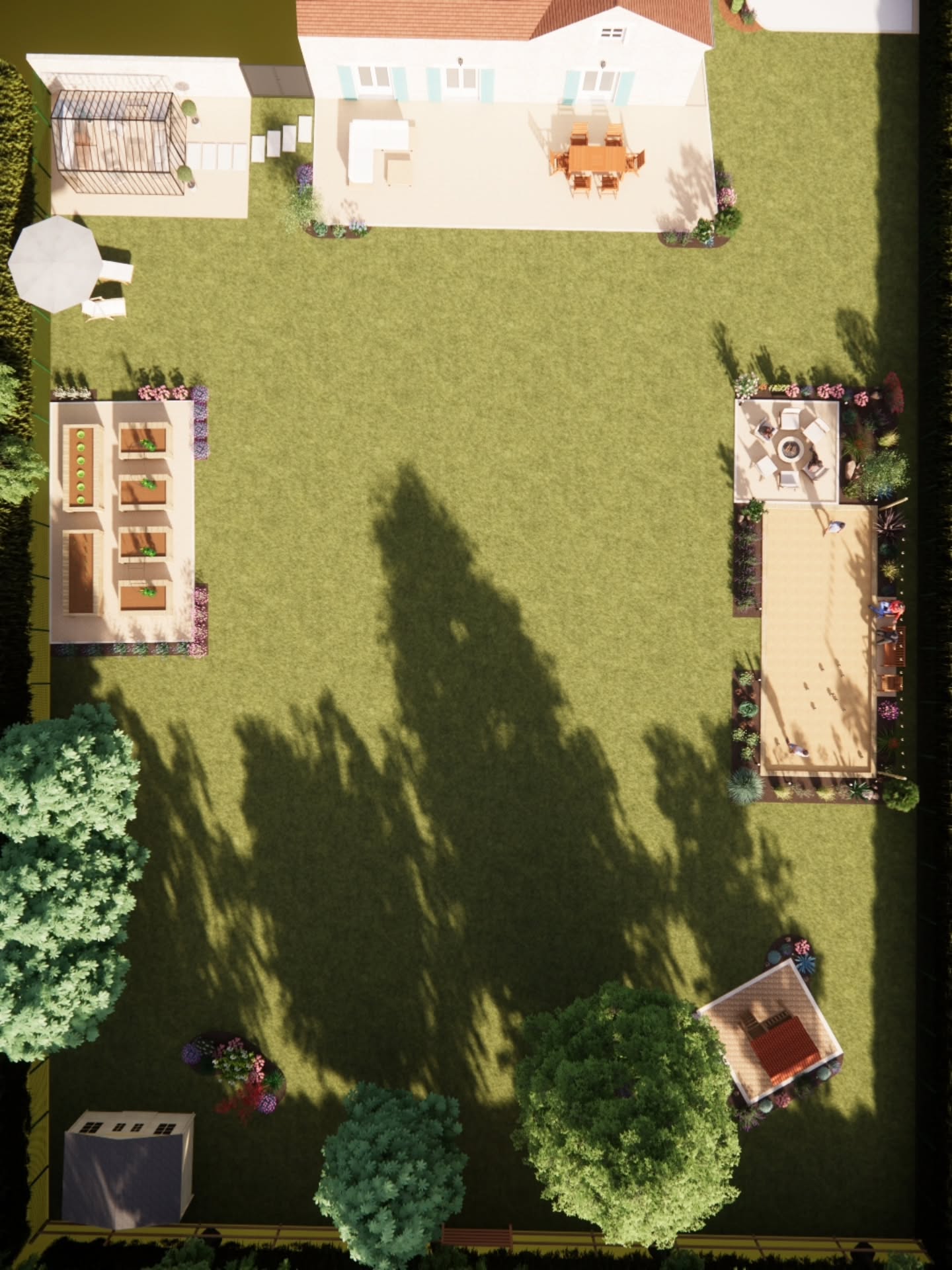 PARTIE 2
✨ Aménagement paysager – Esprit méditerranéen ✨
Le souhait de nos clients : transformer leur extérieur en un véritable lieu de vie chaleureux et convivial, inspiré des ambiances méditerranéennes.
🌿 Nous avons imaginé un jardin structuré et vivant, où chaque espace a sa fonction :
👉 Un terrain de pétanque accompagné de son brasero, parfait pour prolonger les soirées d’été
👉 Une serre revisitée, pensée comme un cocon pour les soirées plus fraîches, équipée d’un vidéoprojecteur pour des moments uniques
👉 Un potager en bacs surélevés, alliant praticité et esthétique
👉 Un massif végétal à l’avant de l’abri de jardin, pour adoucir et intégrer harmonieusement la structure
👉 Et une végétalisation autour de la cabane en bois, créant un univers naturel et ludique pour les enfants 🌱
Un projet où nature et convivialité se rencontrent, pour un extérieur pensé comme une véritable extension de la maison.
🌞 Prêts à vous évader sans quitter votre jardin ?
#amenagementexterieur #exterior #jardin #garden