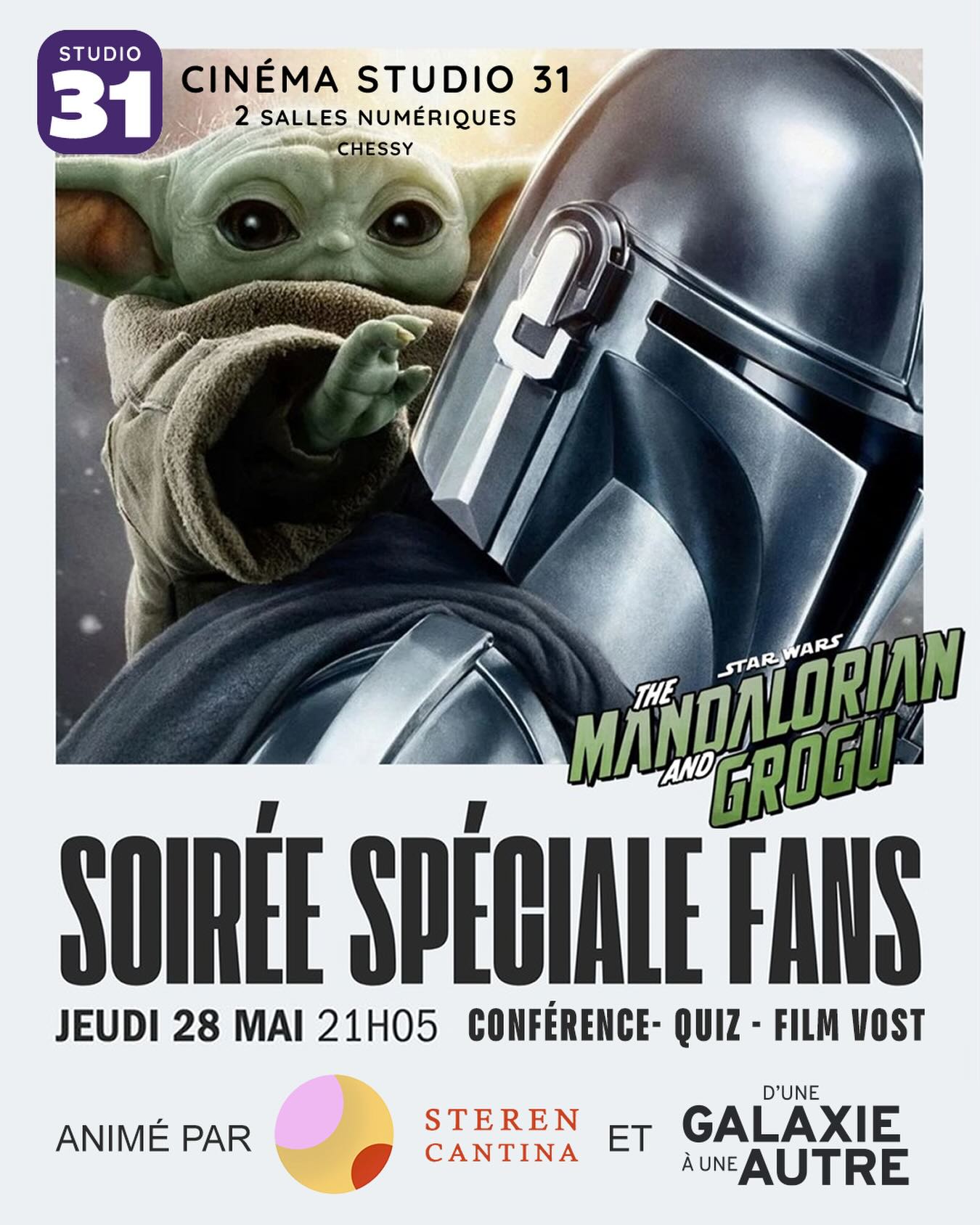 RDV au @cinema_5_et_31 pour une soirée spéciale autour du MANDALORIAN ET GROGU durant laquelle nous explorerons les origines de la série et du film en compagnie de @steren_cantina. Conférence, quiz et film en VOST au programme ! #starwars #mandalorian #grogu