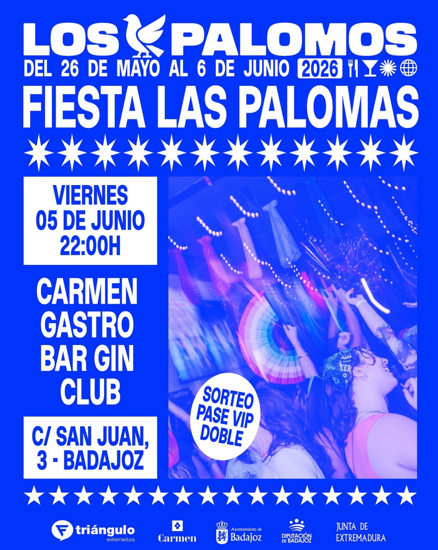 Este 5 de junio vuelve una de las noches más icónicas de @palomosbadajoz, la fiesta de LAS PALOMAS 🪩🏳️🌈
Una fiesta creada por #CarmenGastrobar y convertida, año tras año, en un punto de encuentro, libertad y celebración 🌈
LAS PALOMAS no solo es una fiesta original de @carmengastrobarginclub, una marca registrada y patentada, sino una cita con identidad propia donde la música, el color y la libertad son los protagonistas ✨
