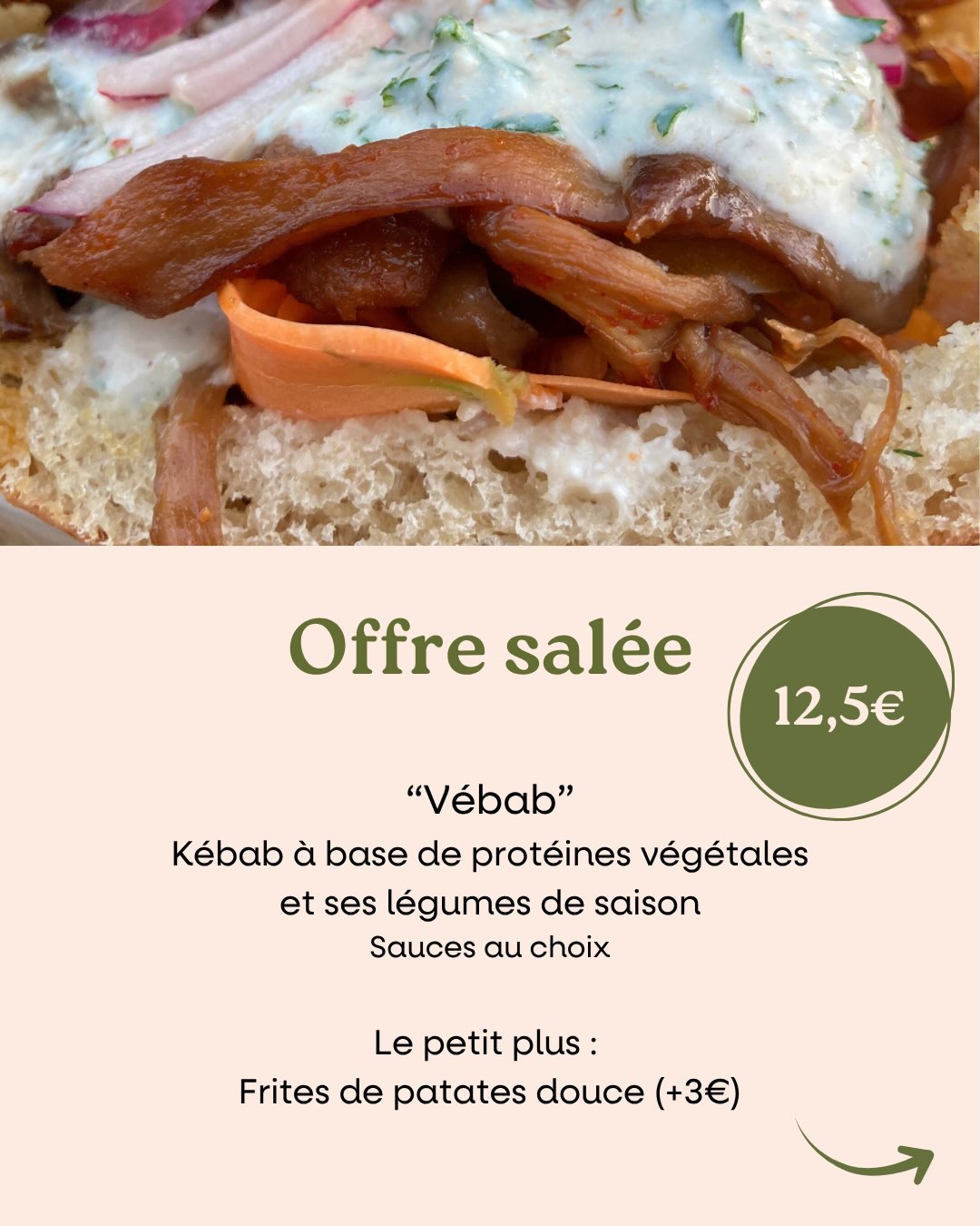 🥙 Le « Vébab » ça vous parle !? C’est l’équivalent du kébab mais en version végétale ! En dessert, on te propose yaourt & granola ou cookies au beurre de cacahuète 🥜 Qui sera là mardi ?
#kebab #vebab #vege #vegetarien #vegetalien